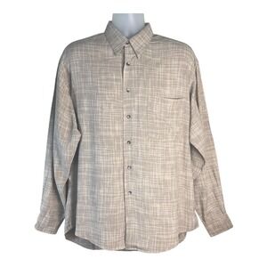 The South‎ Hidden Button-down Shirt Brown Basketweave Print Long Sleeve Large